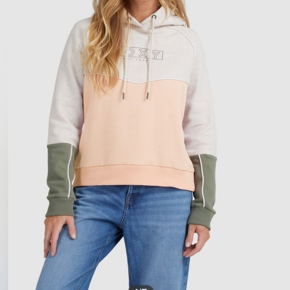 Roxy Cream and Olive Colorblock Hoodie - Picture 2 of 7